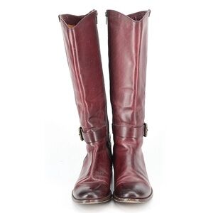 Frye Women's Melissa Belted Tall Boot In Redwood Antiqued Leather Full Zip 9.5